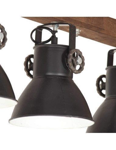 Lampada a Sospensione Industriale Nera E27 Legno di Mango