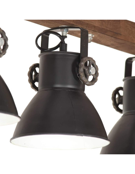 Lampada a Sospensione Industriale Nera E27 Legno di Mango