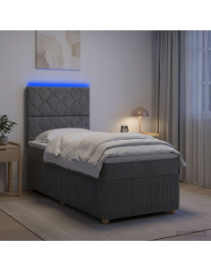 Letto Box Spring LED con Materasso Grigio Scuro 90 x 200 cm