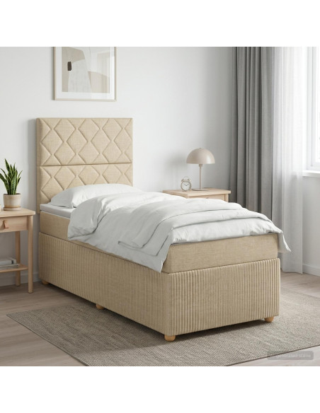 Letto Box Spring LED con Materasso Crema 90 x 200 cm Tessuto