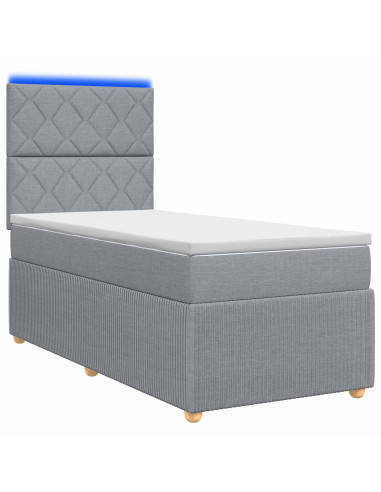 Letto Box Spring LED con Materasso Grigio Chiaro 90 x 200 cm