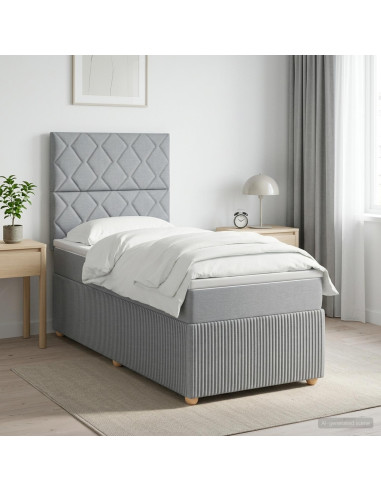 Letto Box Spring LED con Materasso Grigio Chiaro 90 x 200 cm