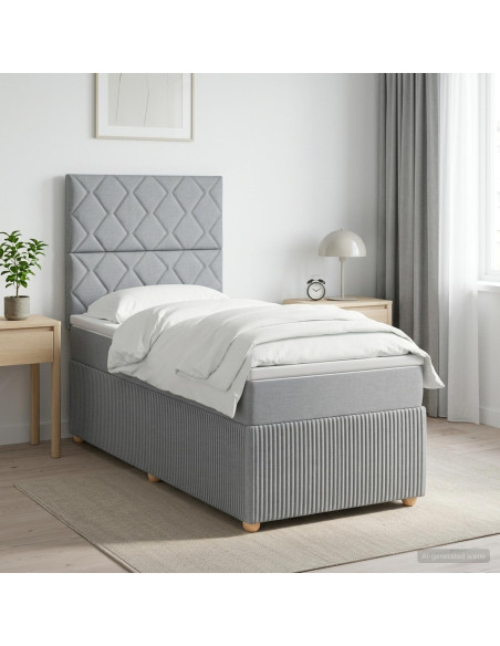 Letto Box Spring LED con Materasso Grigio Chiaro 90 x 200 cm
