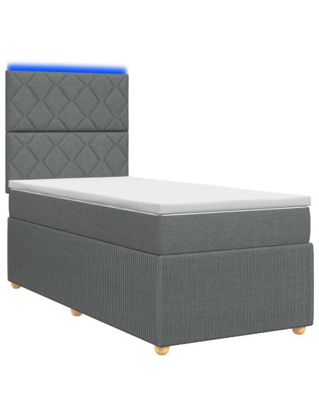 Letto Box Spring LED con Materasso Grigio Scuro 90 x 200 cm