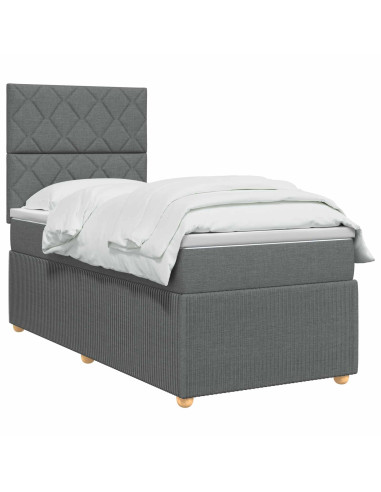 Letto Box Spring LED con Materasso Grigio Scuro 90 x 200 cm