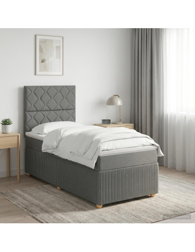 Letto Box Spring LED con Materasso Grigio Scuro 90 x 200 cm