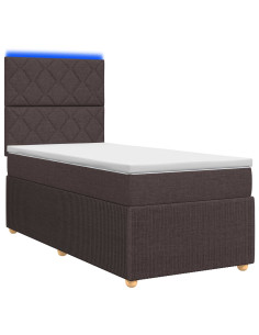 Letto Box Spring LED con Materasso Marrone Scuro 90 x 200 cm 2