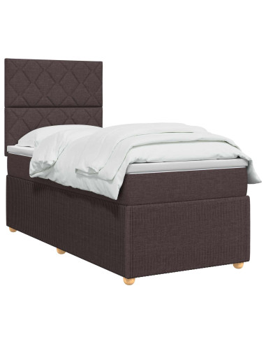 Letto Box Spring LED con Materasso Marrone Scuro 90 x 200 cm