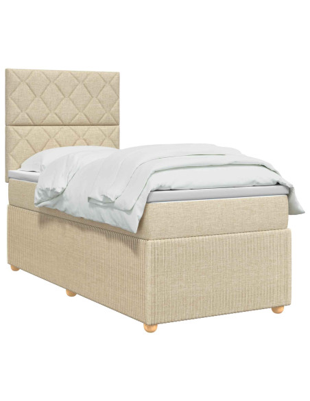 Letto Box Spring LED con Materasso Crema 90 x 200 cm Tessuto