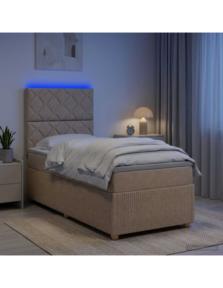 Letto Box Spring LED con Materasso Crema 90 x 200 cm Tessuto