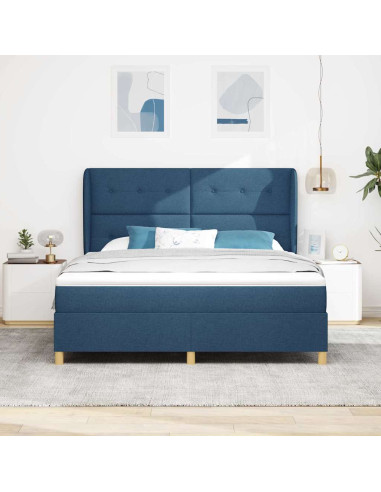 Letto a molle con testiera Blu 200 x 180 cm Tessuto
