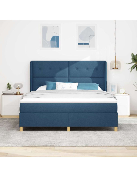 Letto a molle con testiera Blu 200 x 180 cm Tessuto