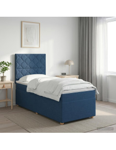 Letto box spring con materasso Blu 90 x 190 cm Tessuto