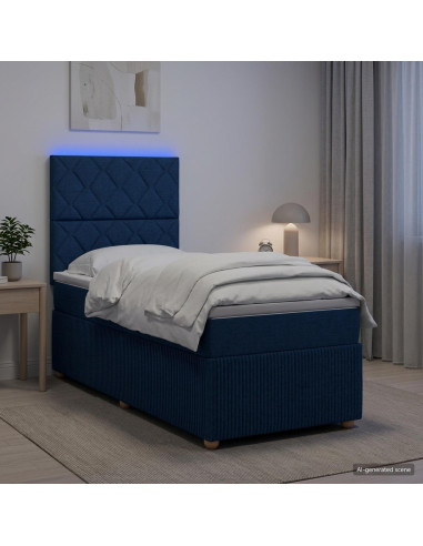 Letto Box Spring LED con Materasso Blu 90 x 200 cm Tessuto