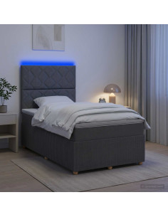 Letto Box Spring LED con Materasso Grigio Scuro 120 x 200 cm