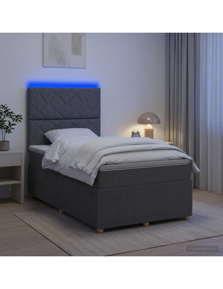 Letto Box Spring LED con Materasso Grigio Scuro 120 x 200 cm
