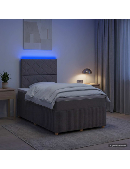 Letto Box Spring LED con Materasso Tortora 120 x 200 cm Tessuto