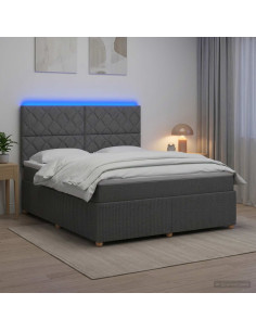Letto Box Spring LED con Materasso Grigio Scuro 160 x 200 cm