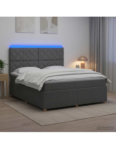 Letto Box Spring LED con Materasso Grigio Scuro 180 x 200 cm
