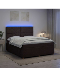 Letto Box Spring LED con Materasso Marrone Scuro 180 x 200 cm