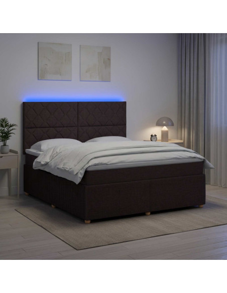 Letto Box Spring LED con Materasso Marrone Scuro 180 x 200 cm