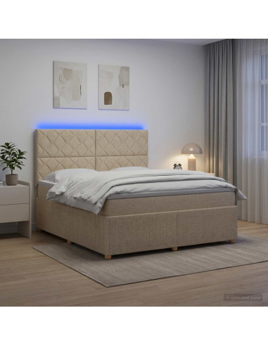 Letto Box Spring LED con Materasso Crema 180 x 200 cm Tessuto
