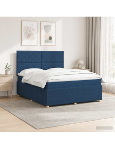 Letto Box Spring LED con Materasso Blu 180 x 200 cm Tessuto