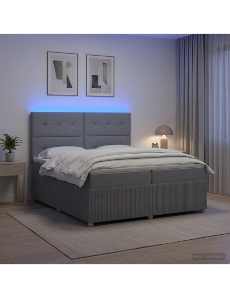 Letto Box Spring LED con Materasso Grigio Chiaro 200 x 200 cm