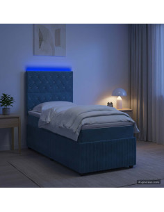 Letto Box Spring LED con Materasso Blu 80 x 200 cm Velluto