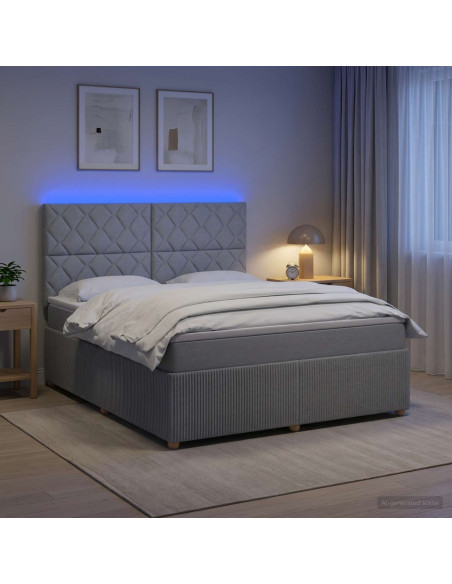 Letto Box Spring LED con Materasso Grigio Chiaro 160 x 200 cm