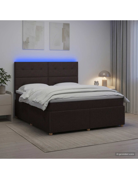 Letto Box Spring LED con Materasso Marrone Scuro 180 x 200 cm