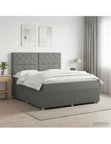 Letto Box Spring LED con Materasso Grigio Scuro 180 x 200 cm