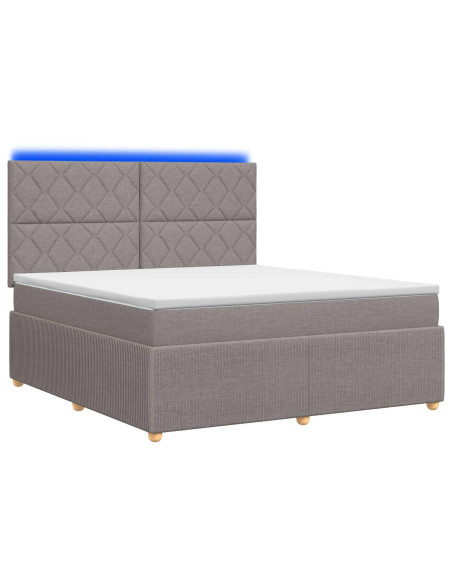 Letto Box Spring LED con Materasso Tortora 180 x 200 cm Tessuto