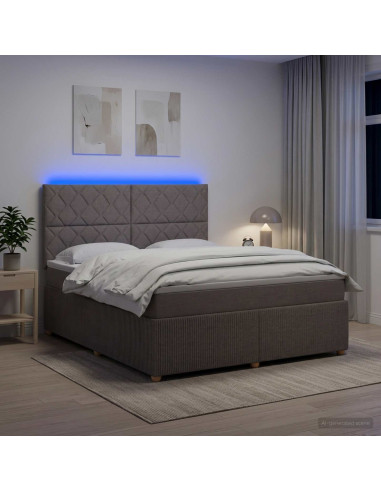 Letto Box Spring LED con Materasso Tortora 180 x 200 cm Tessuto