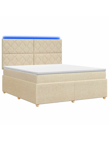 Letto Box Spring LED con Materasso Crema 180 x 200 cm Tessuto