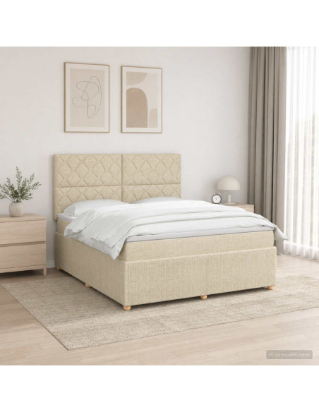Letto Box Spring LED con Materasso Crema 180 x 200 cm Tessuto