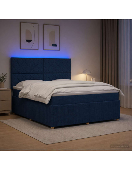 Letto Box Spring LED con Materasso Blu 180 x 200 cm Tessuto