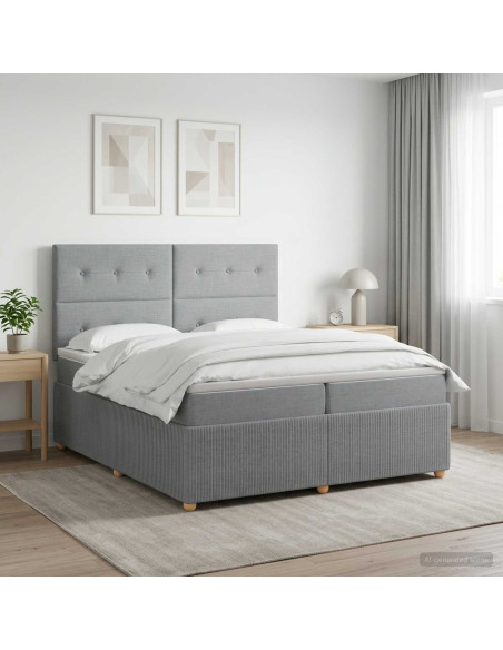 Letto Box Spring LED con Materasso Grigio Chiaro 200 x 200 cm