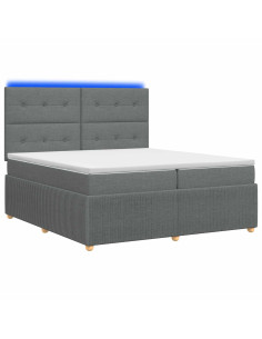 Letto Box Spring LED con Materasso Grigio Scuro 200 x 200 cm 2