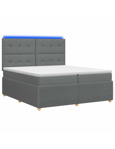 Letto Box Spring LED con Materasso Grigio Scuro 200 x 200 cm
