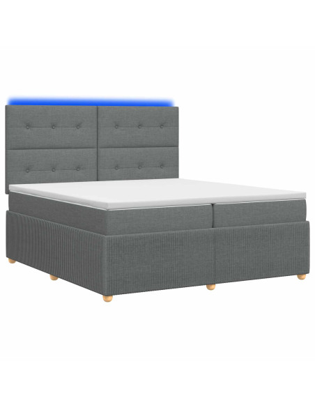 Letto Box Spring LED con Materasso Grigio Scuro 200 x 200 cm