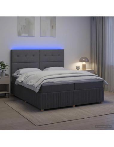 Letto Box Spring LED con Materasso Grigio Scuro 200 x 200 cm