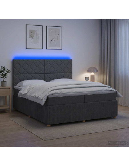Letto Box Spring LED con Materasso Grigio Scuro 200 x 200 cm