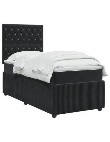 Letto Box Spring LED con Materasso Nero 80 x 200 cm Velluto