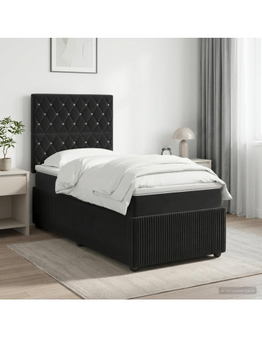 Letto Box Spring LED con Materasso Nero 80 x 200 cm Velluto