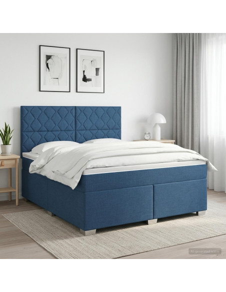 Letto box spring con materasso Blu 160 x 200 cm Tessuto
