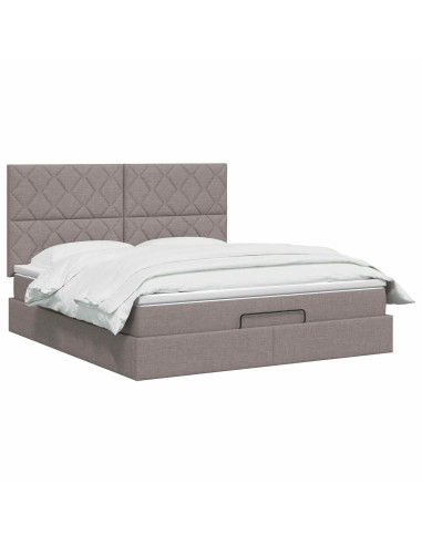 Letto Ottomano con Materasso e LED Tortora 140 x 190 cm Tessuto