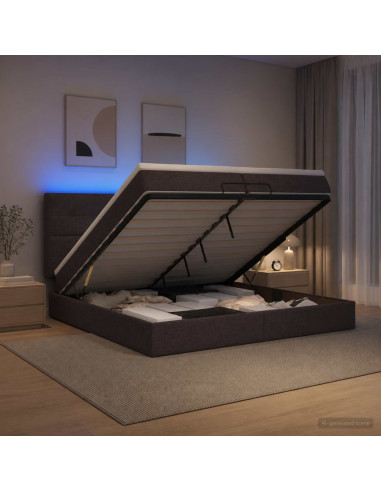 Letto Ottomano con Materasso e LED Marrone Scuro 200 x 200 cm