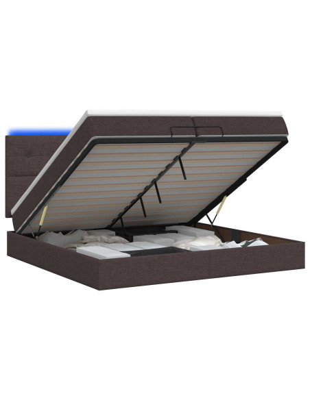 Letto Ottomano con Materasso e LED Marrone Scuro 200 x 200 cm