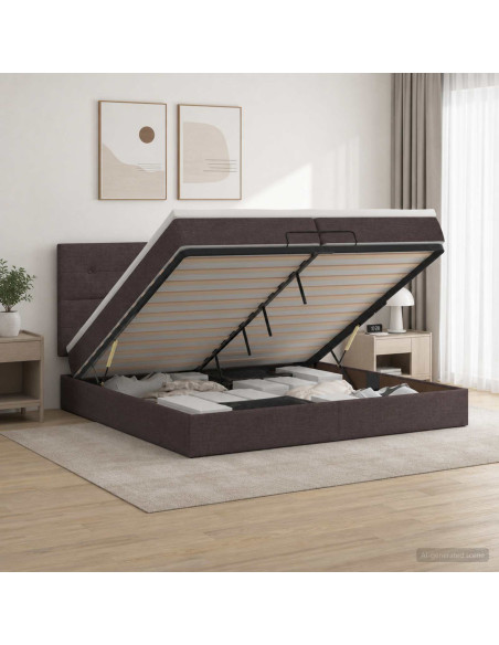 Letto Ottomano con Materasso e LED Marrone Scuro 200 x 200 cm